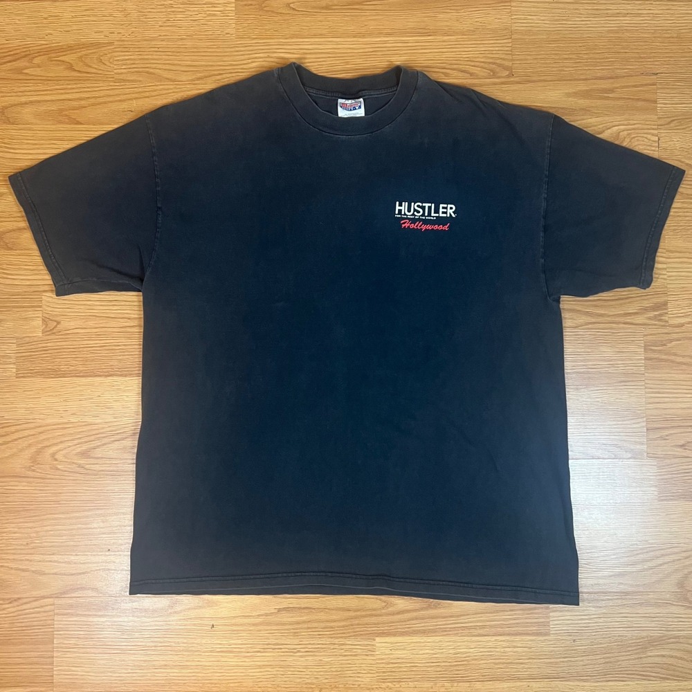 Vintage Hustler Hollywood Hanes Beefy-T Shirt Mens XXL Black Graphic T-Shirt